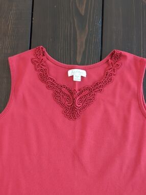 Talbots Red Sleeveless Tank with Lace V-Neck